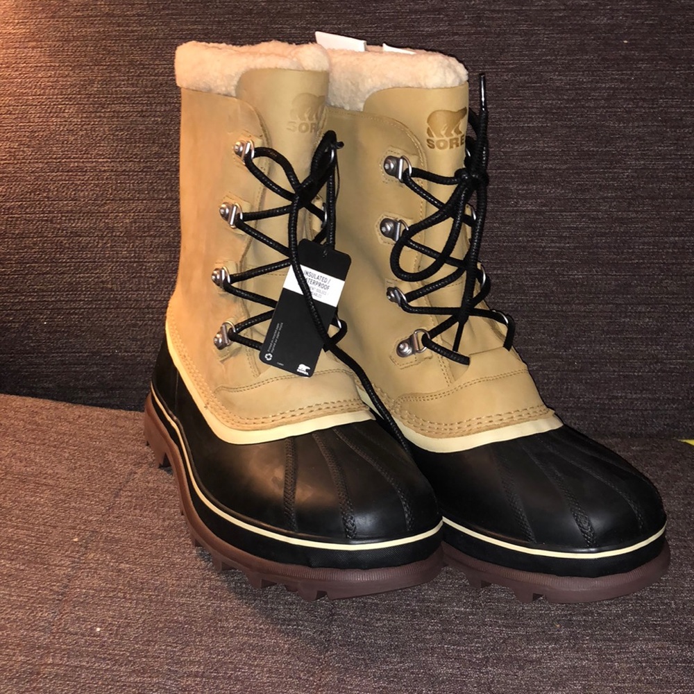 Size 14 sorel boot caribou stack waterproof boot tan waterproof and insulated